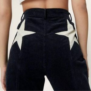 NWT Nasty Gal high waisted corduroy flare star bum pants / black / size 8